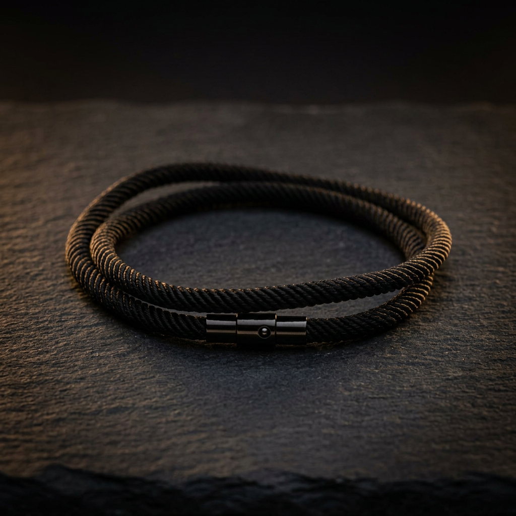 Black twisted rope bracelet with black magnetic clasp