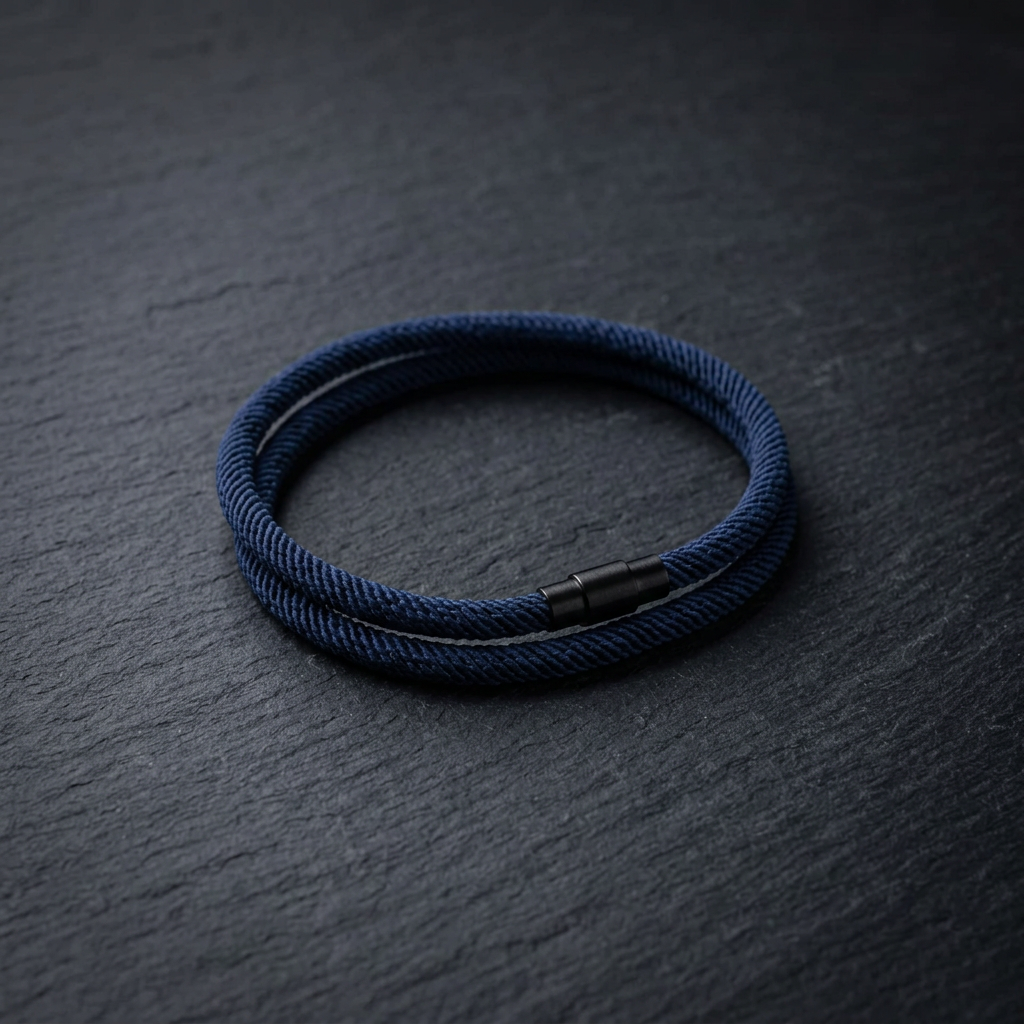 Navy twisted rope bracelet with black magnetic clasp