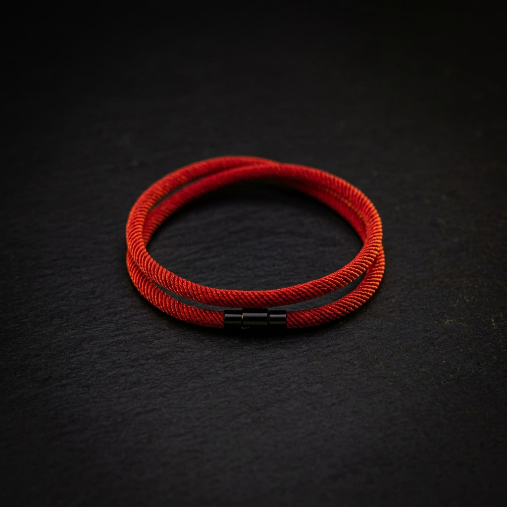 Red twisted rope bracelet with black magnetic clasp
